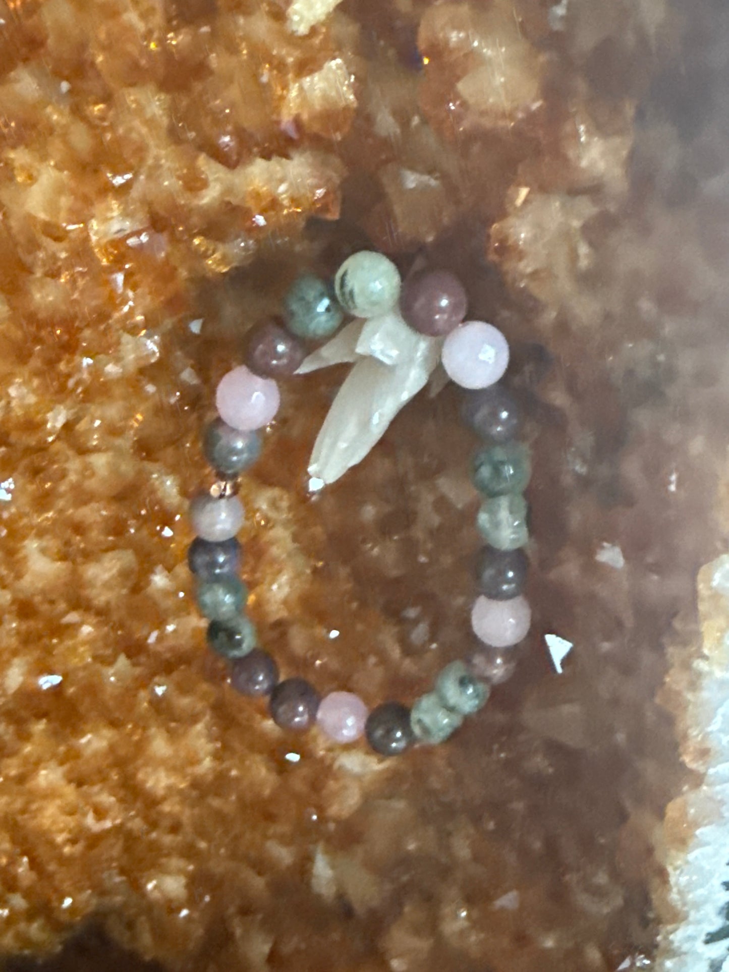 Prehnite, Rhodonite & Faceted Rose Quartz Bracelet 7inch Medium