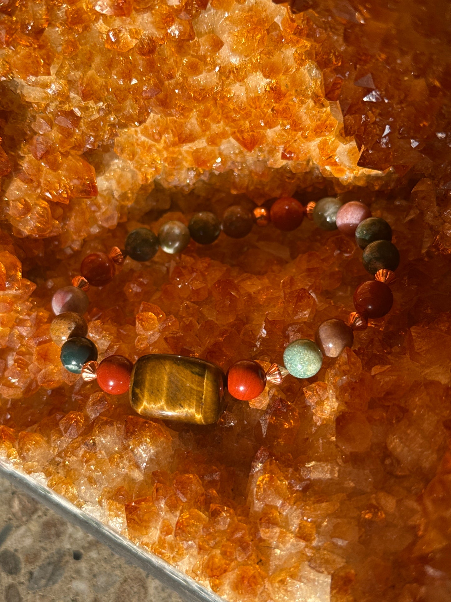 Tiger’s Eye, Copper, Red Jasper & Bloodstone Healing Bracelet 7.5 inch Medium/Large