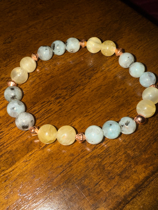 Lotus Jasper, Gold Selenite & Copper Bracelet Size 7 inch Medium