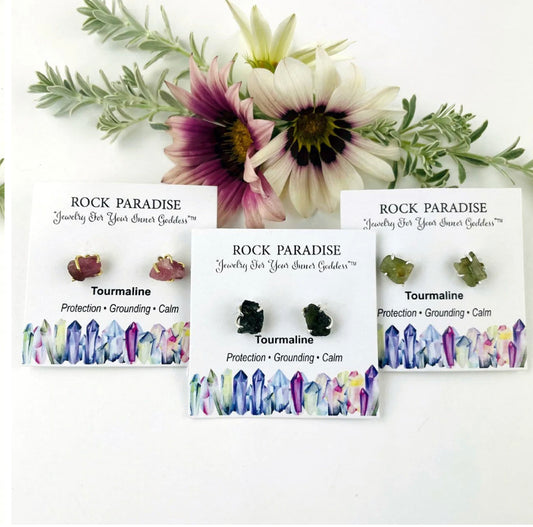 Watermelon Tourmaline Stud Earrings Silver