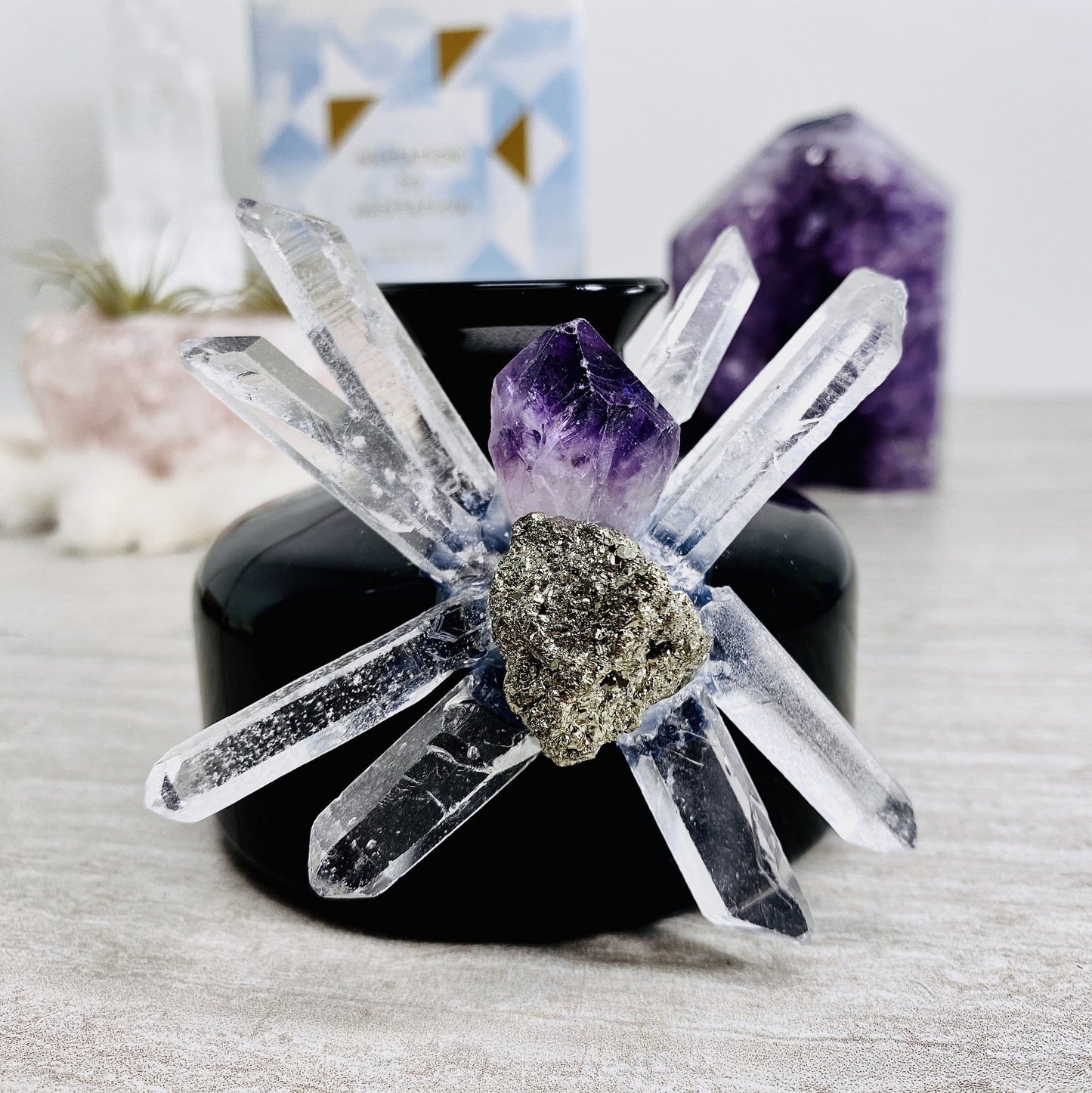 Aroma Diffuser with Amethyst, Crystal Quartz, and Pyrite