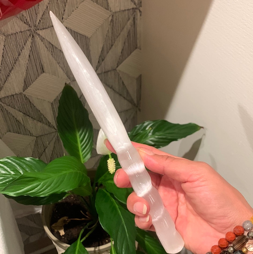 Selenite Knife with Twisted Handle Metaphysical - Chakra - Hand Carved and Polished 25cm