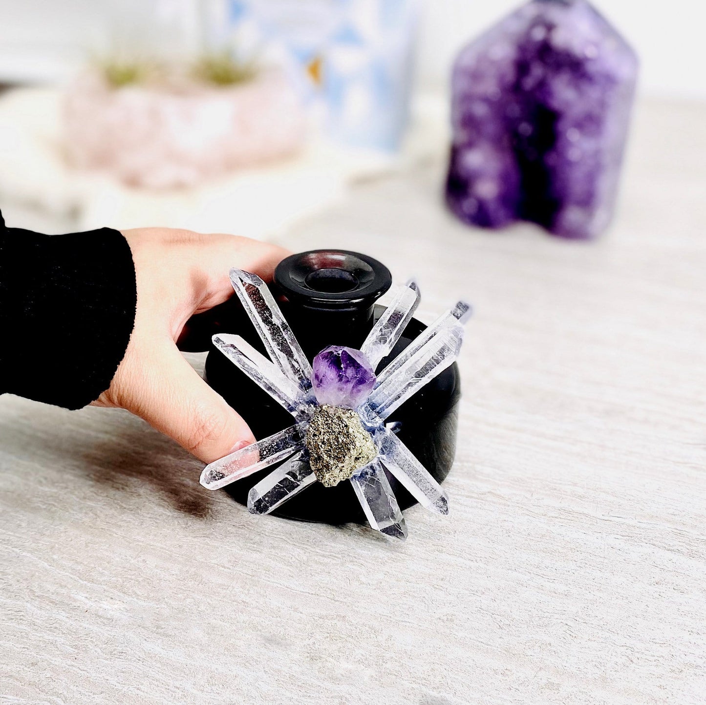 Aroma Diffuser with Amethyst, Crystal Quartz, and Pyrite