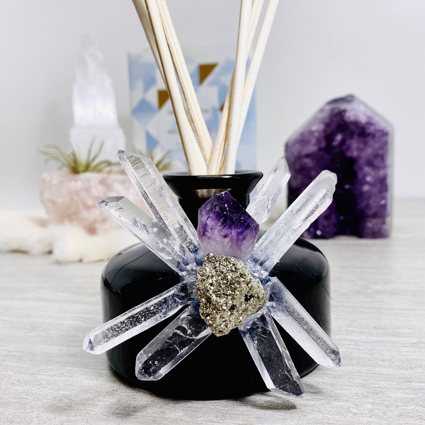 Aroma Diffuser with Amethyst, Crystal Quartz, and Pyrite