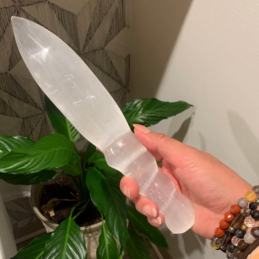Selenite Knife with Twisted Handle Metaphysical - Chakra - Hand Carved and Polished 25cm